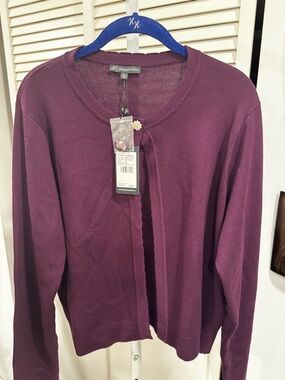 New w tags Adrianna Papell Deep Plum Knit Cardigan with Decorative Button